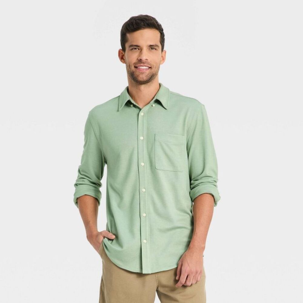 Goodfellow & Co - Men's Comfort Wear Long Sleeve Shirt - Goodfellow  Sage Green